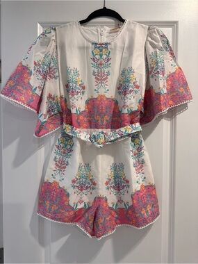 Marlo Kids Floral Printed Cotton Romper in White and Pink